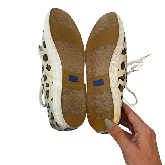 Kate Spade + Keds canvas animal print lace up casual sneakers cream/brown sz 10 - Picture 8 of 16